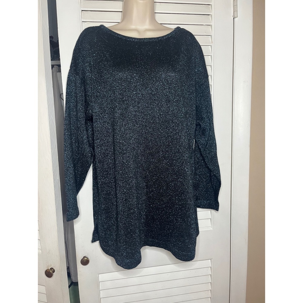 Vtg 90s Ballinger Gold Sparkly Tunic Top Long Sleeve Sparkle Knit Sweater